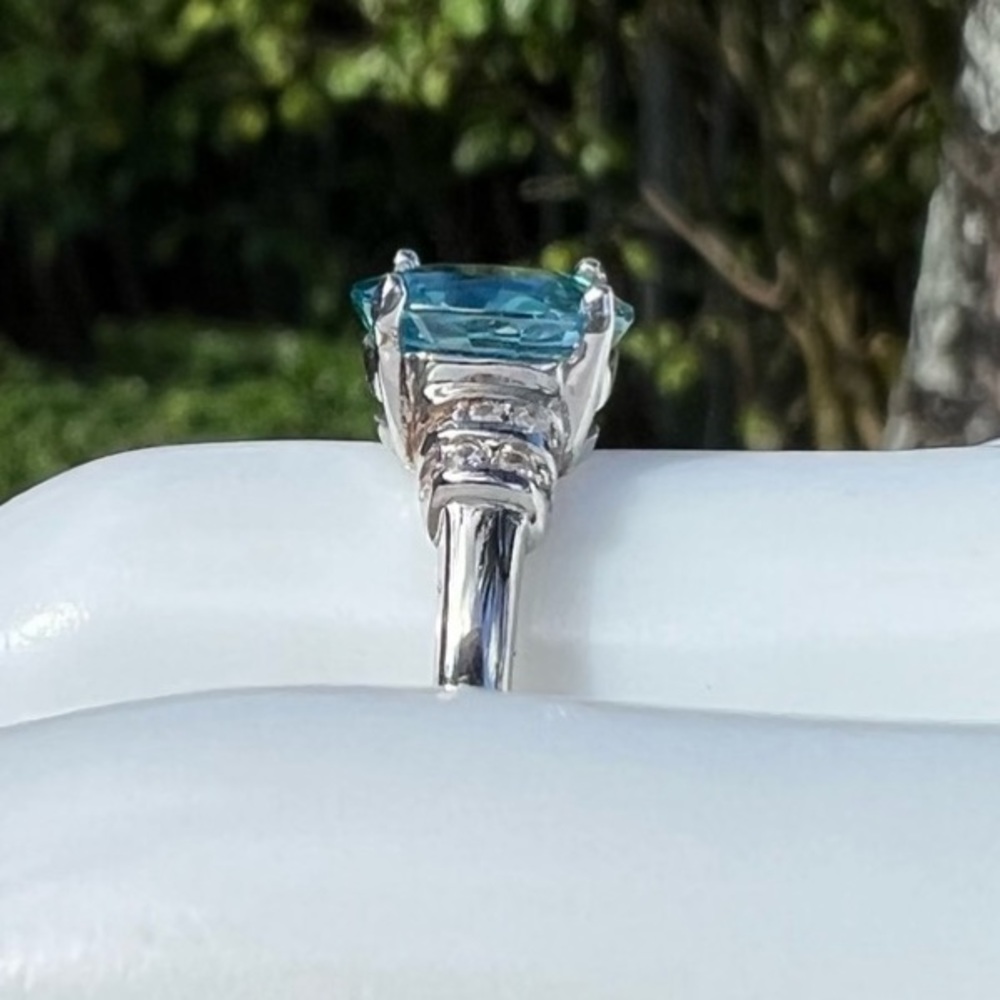 Cambodian Blue Zircon White Zircon Sterling Silver Ring - Picture 7 of 13